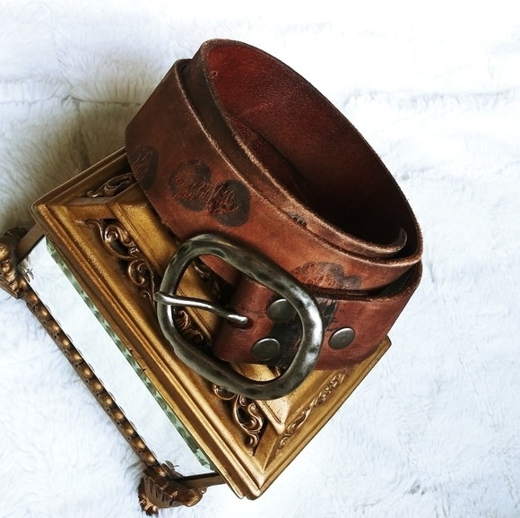 Cowhide vintage belt brown gypsy boho buckle - Picture 12 of 12